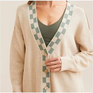 BKE Checker‎ Trim Cardigan Sweater M